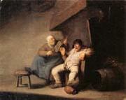 Adriaen van ostade A Peasant Couple in an  interior oil on canvas